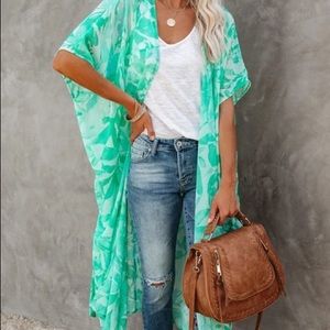 Vici Oasis Leaf Kimono - Aqua